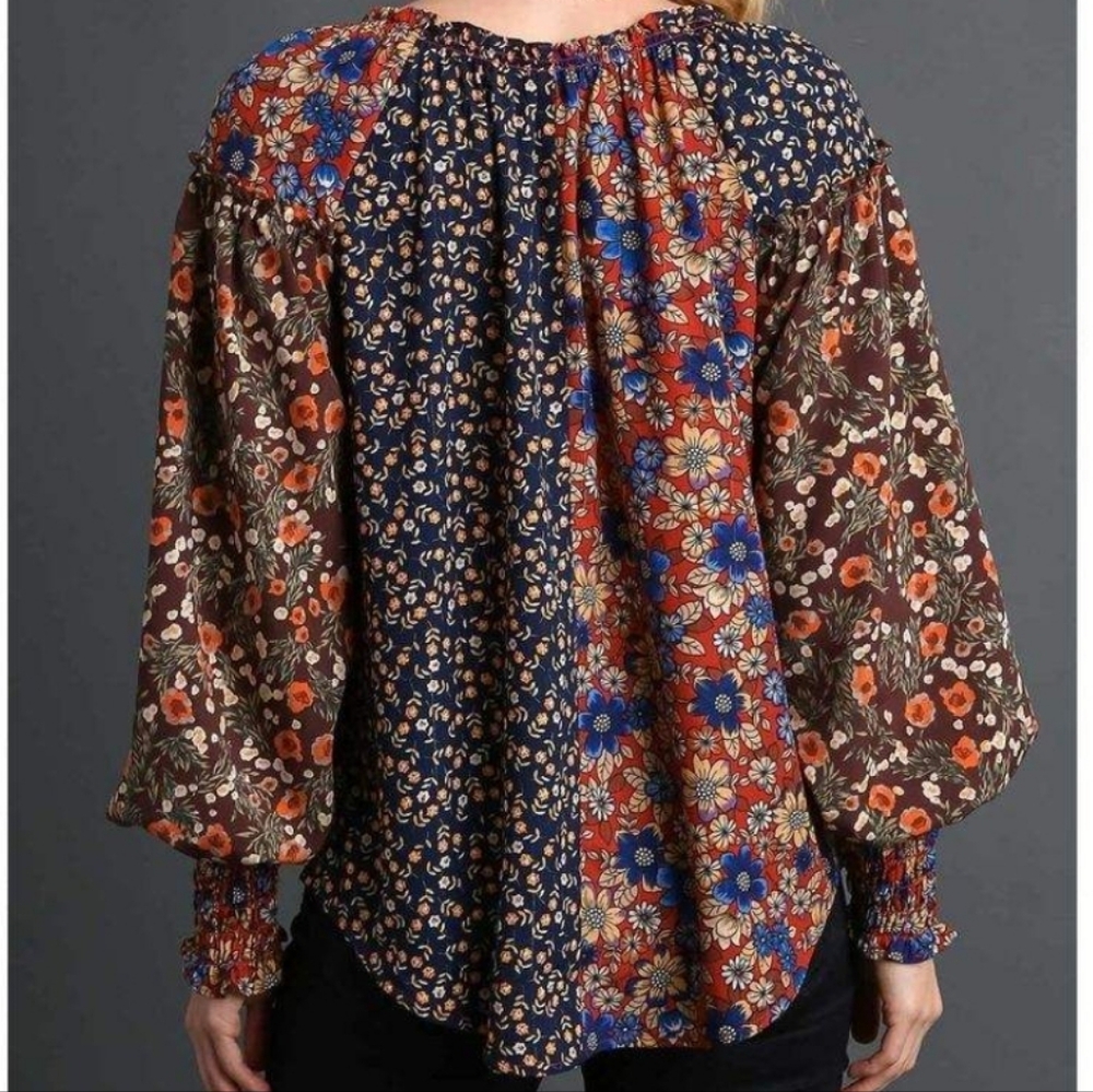 Umgee Womens Mix Media Lightweight Bohemian Blouse Top. Sz L - Picture 2 of 6